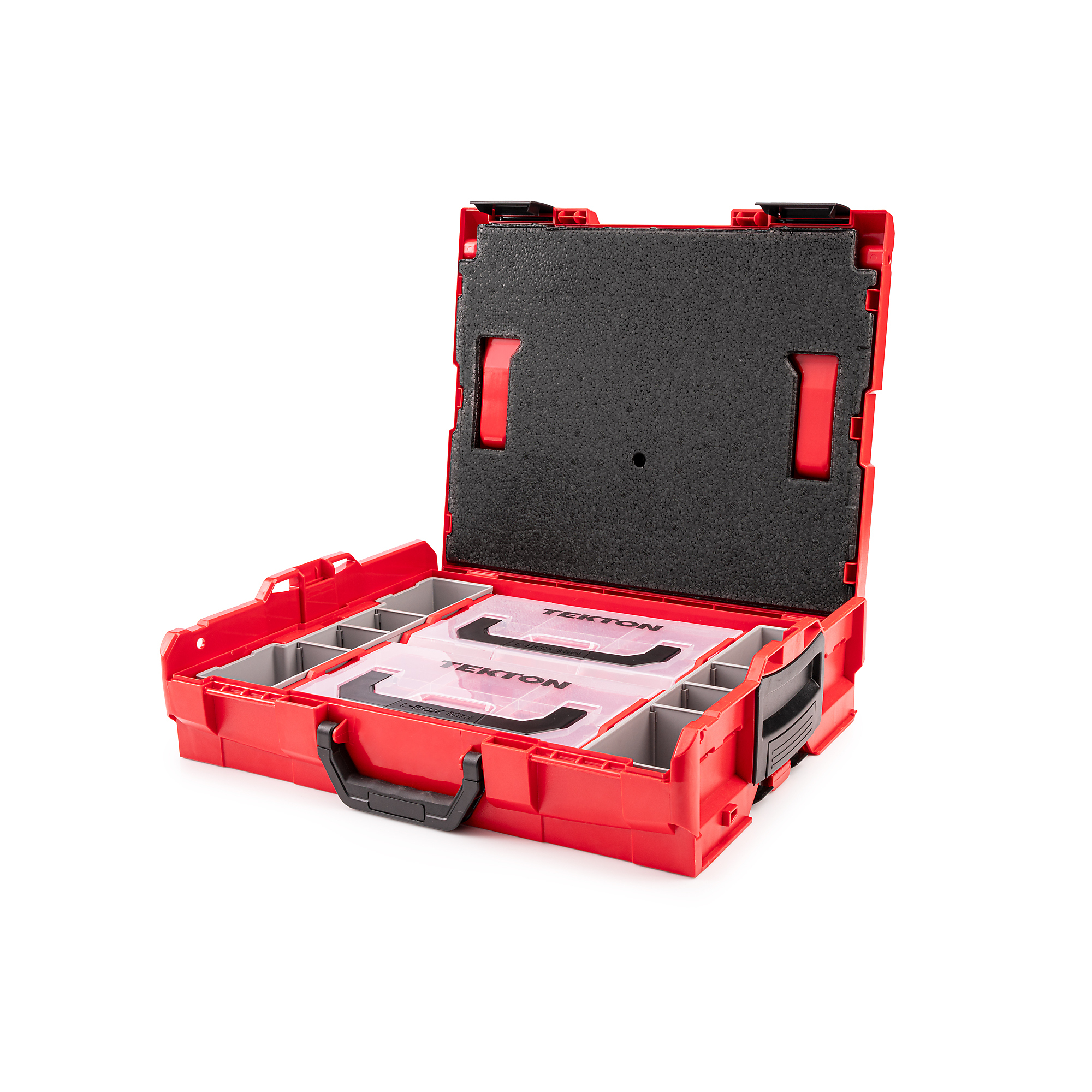 TEKTON Shallow Stacking Tool Box (L-BOXX 1) with Red Mini Stacking Tool Box (L-BOXX Mini) and Organizer Bins | OLB91015